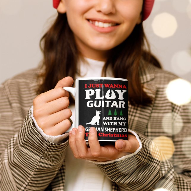 Caneca De Café Eu Só Quero Tocar Violão Com German shepherd (Criador carregado)