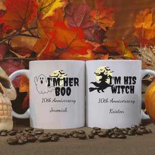 Caneca De Café Eu sou o dela, eu sou a bruxa dele, casal engraçad