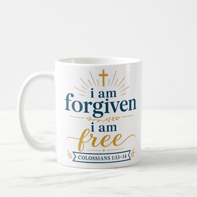 Caneca De Café Eu Sou Perdoado Eu Sou Livre Encorajamento Cristão (Esquerda)