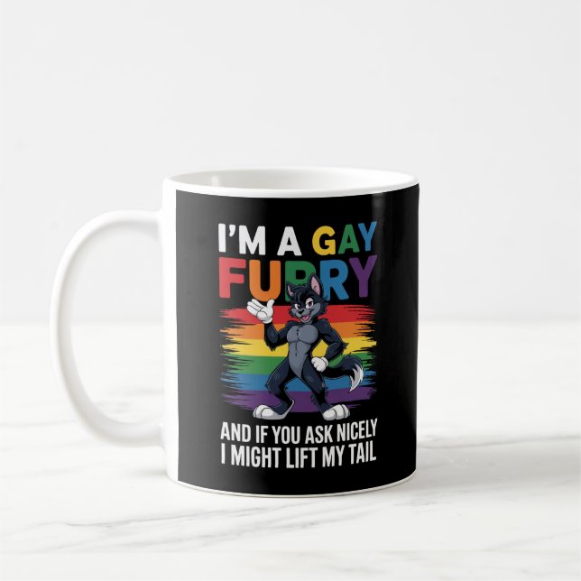 Caneca De Café Eu sou um Gay Furry Rainbow Fox Wolf Pride Mês (Esquerda)