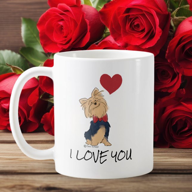 Caneca De Café Eu Te Amo Ilustração Personalizada De Yorkie Bonit (Criador carregado)