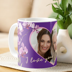 Caneca De Café Eu Te Amo Mãe Orquídea Roxa Foto do Coração