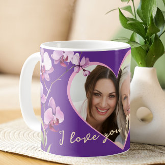 Caneca De Café Eu Te Amo Mãe Orquídea Roxa Foto do Coração