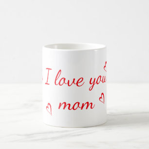 Caneca De Café Eu te amo, mãe, texto vermelho com corações vermel