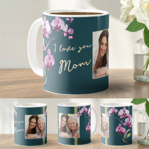 Caneca De Café Eu Te Amo Mamãe Orquídea Floral Verde Turquesa Fot