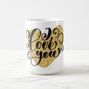 Caneca De Café Eu Te Amo O Dourado Dia de os namorados De Coraç