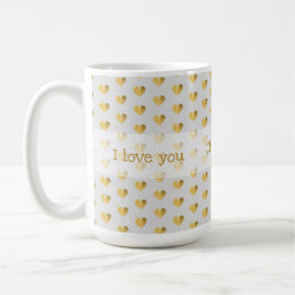 Caneca De Café Eu te amo - Ouro Foil Hearts Elegante Grunge