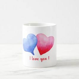 Caneca De Café Eu te amo vermelho-d-água e coração azul