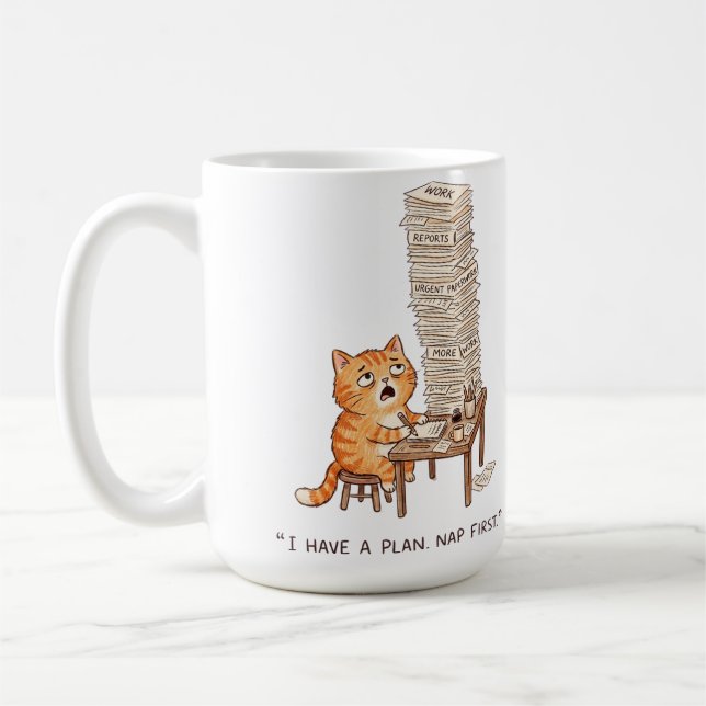 Caneca De Café Eu Tenho um Plano Dormir Primeiro Caqui Engraçado  (Esquerda)