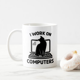 Caneca De Café Eu Trabalho Com Computadores Amante de Gato Engraç