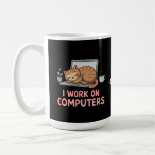 Caneca De Café Eu Trabalho Em Computadores Gatos Engraçados Compu