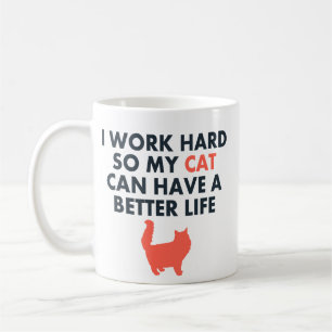 Caneca De Café Eu Trabalho Uma Cota De Gato Engraçada Com Duro Pa