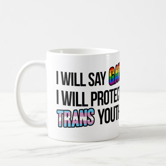 Caneca De Café Eu vou dizer gay e vou proteger a juventude trans (Esquerda)