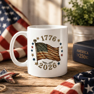Caneca De Café EUA 250º Aniversário Vintage 1776–2026 liberdade