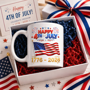 Caneca De Café EUA 4 de Julho 1776-2026 Bandeira Patriótica Fogo
