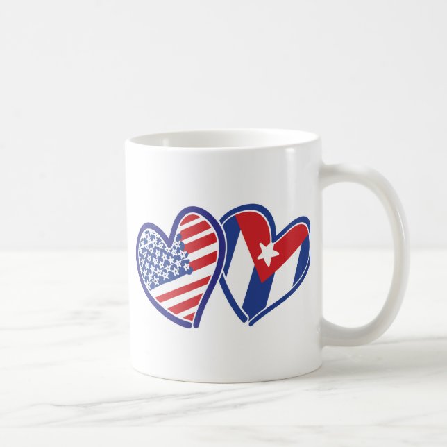 Caneca De Café EUA CUBA Flag Hearts (Direita)