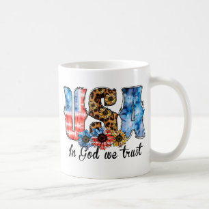 Caneca De Café EUA em Deus Confiamos Cristão Girassol