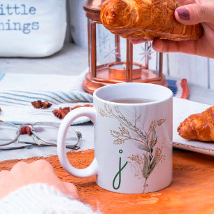 Caneca De Café Eucalipto Botânico Monograma Moderno Premium