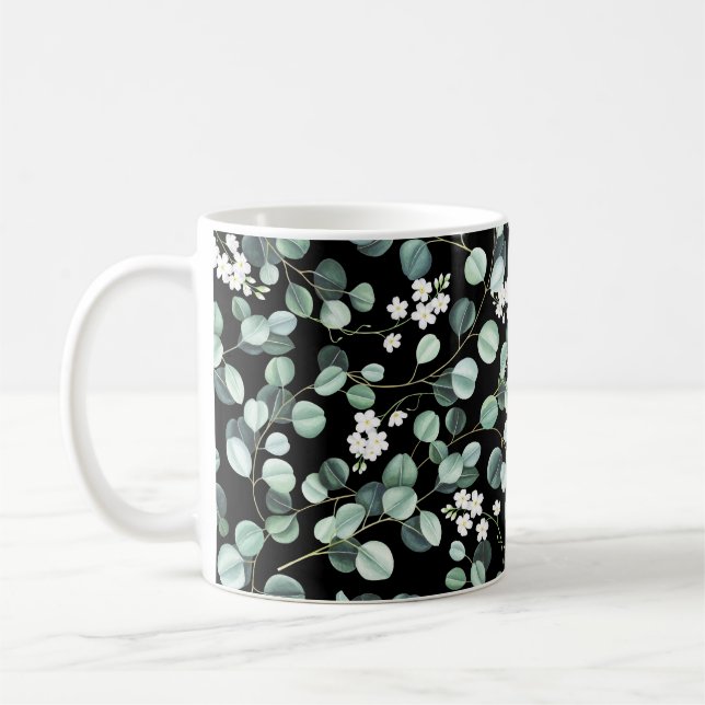 Caneca De Café Eucalyptus deixa: padrão de flores brancas (Esquerda)