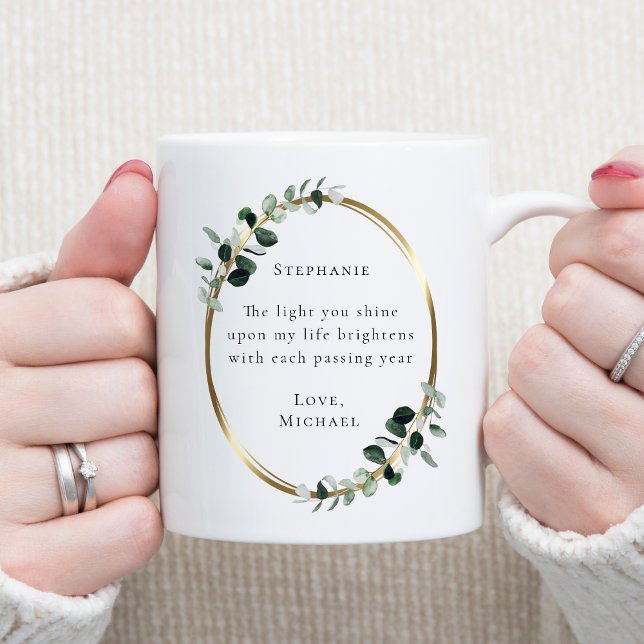 Caneca De Café Eucalyptus Dourado (The Light You Shine Romantic Quote Eucalyptus Gold Oval Coffee Mug)
