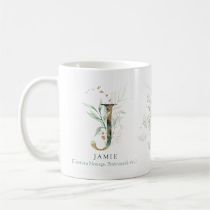 Caneca De Café Eucalyptus Dourado Monograma Inicial J Greenery Ch