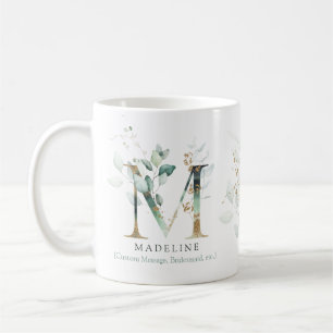 Caneca De Café Eucalyptus Dourado Monograma Inicial M Greenery Ch