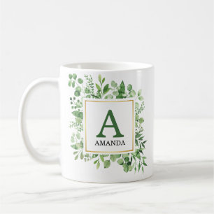 Caneca De Café Eucalyptus Green Foliage Monogrammed Mug