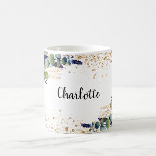 Caneca De Café Eucalyptus greenery gold glitter name script