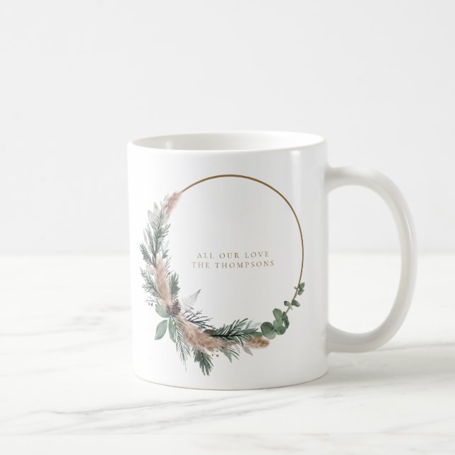 Caneca De Café Eucalyptus Pampas Grass Wreath (Direita)
