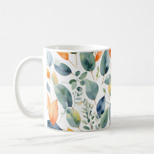 Caneca De Café Eucalyptus Plantas Verde Laranja 350 Aquarela