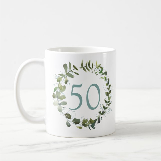 Caneca De Café Eucalyptus Watercolor 50º Aniversário (Esquerda)