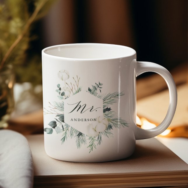 Caneca De Café Evergreen & Cotton Flowers Sr. Personalizado (Criador carregado)