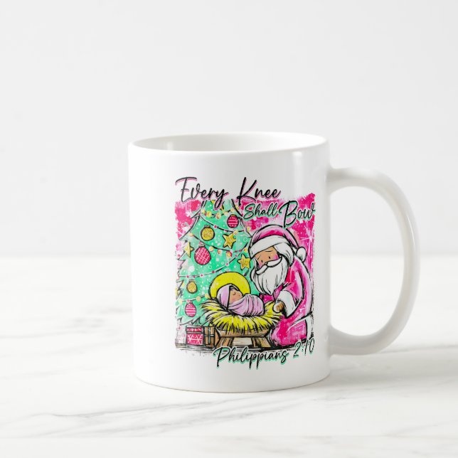 Caneca De Café Every Knee Shall Bow Santa Christmas Nativity Scen (Direita)