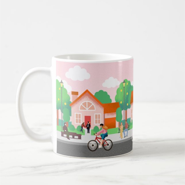Caneca De Café Everyday Love in a Cozy Neighborhood – Illustratio (Esquerda)