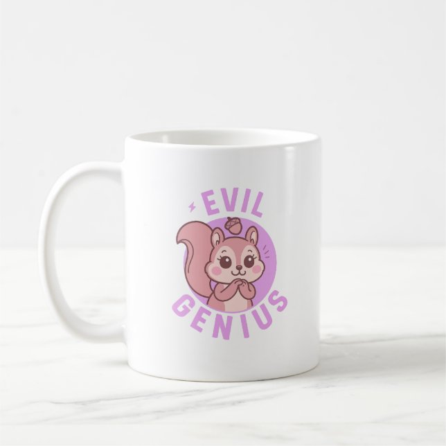 Caneca De Café Evil Genius | Cute Squirrel Cartoon (Esquerda)