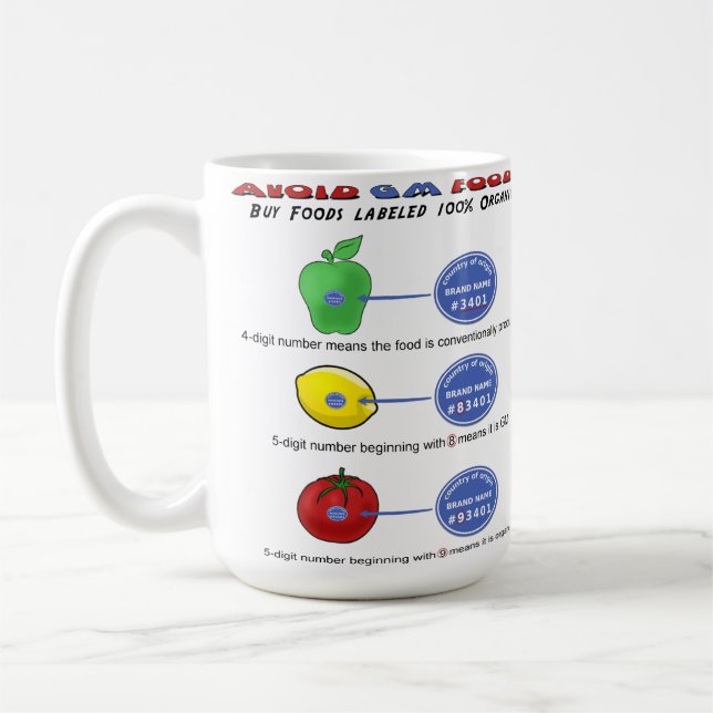 Caneca De Café Evite alimentos GM evite PLU de 5 dígitos começand (Esquerda)
