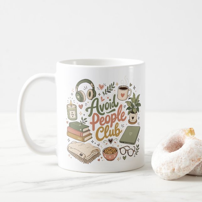Caneca De Café Evite as Vibes do Clube de Introvertidos Aconchega (Com Donut)