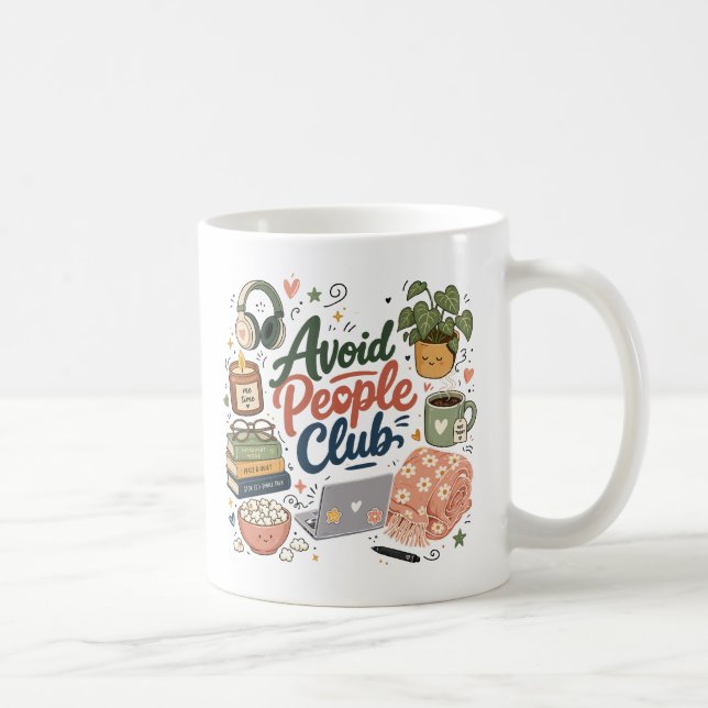 Caneca De Café Evite Pessoas Clube Vibrações de Introvertido Acon (Direita)