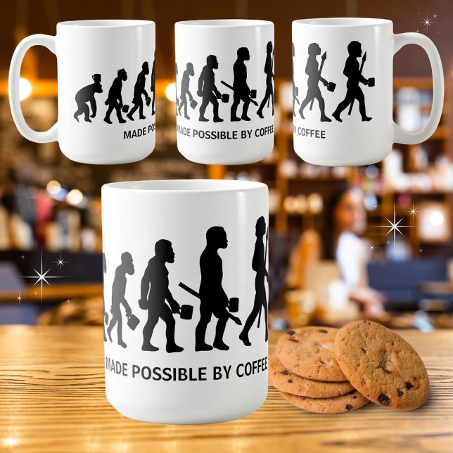 Caneca De Café Evolução Engraçada Possível por (Shown in 15oz. Available in multiple sizes, styles and colors. )