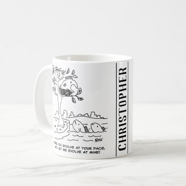 Caneca De Café Evolução. Peixes em um Ninho. (Frente Esquerda)