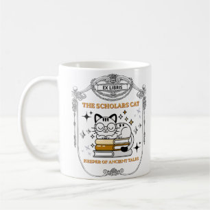 Caneca De Café Ex Libris Gato Acadêmico Dark Academia