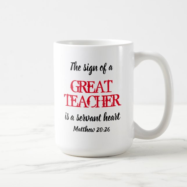 Caneca De Café EXCELENTE TEACHER SERVANT HEART Obrigado Escritura (Direita)