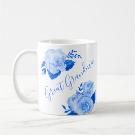 Caneca De Café Excelente Vovó Aquarela Azul Floral Rosa