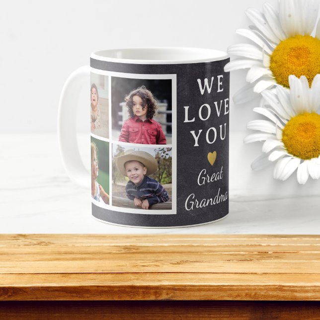 Caneca De Café Excelente Vovó netos 4 Colagem de Fotografias (Great Grandma Grandchildren 4 Photo Collage Coffee Mug)