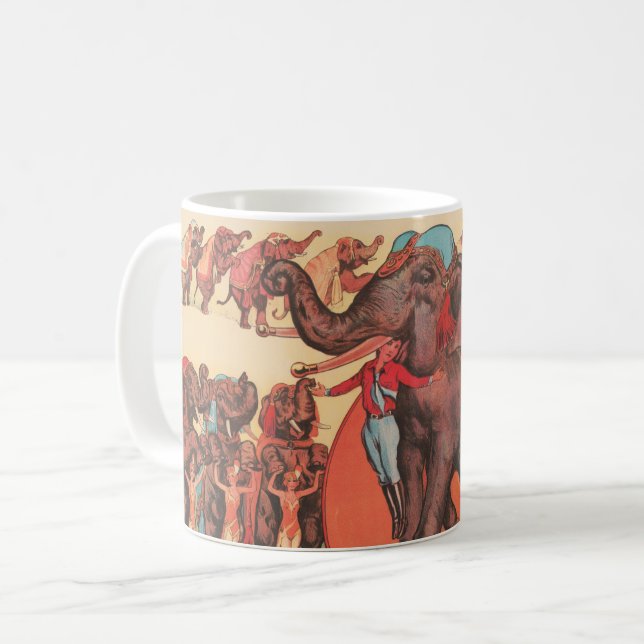 Caneca De Café Executando Elefantes Com Mulheres E Formadores. (Frente Esquerda)