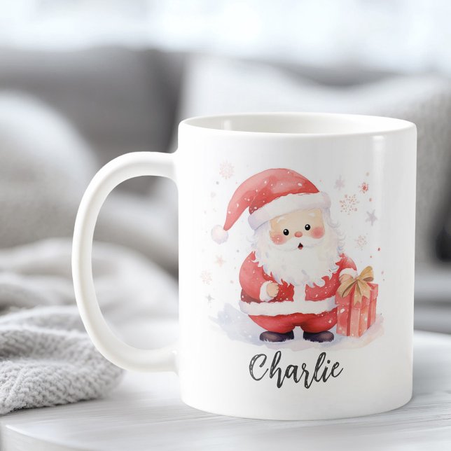 Caneca De Café Exemplar de aquarela de Papais noeis cúbicos Nome  (Cute Santa watercolor illustration Christmas name Coffee Mug)