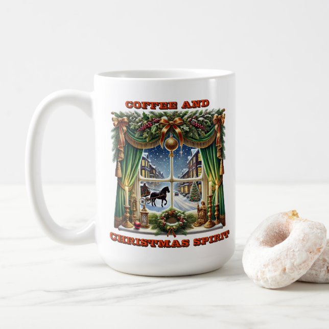 Caneca De Café Exibição da Janela de Natal Festiva (Com Donut)