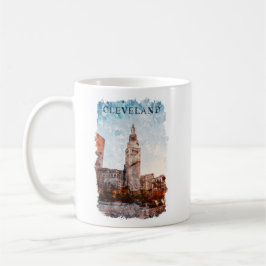 Caneca De Café Exibição de Cidade de Aquarela de Cleveland Ohio
