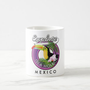 Caneca De Café explorar praia Isla Holbox México adesivo de viage