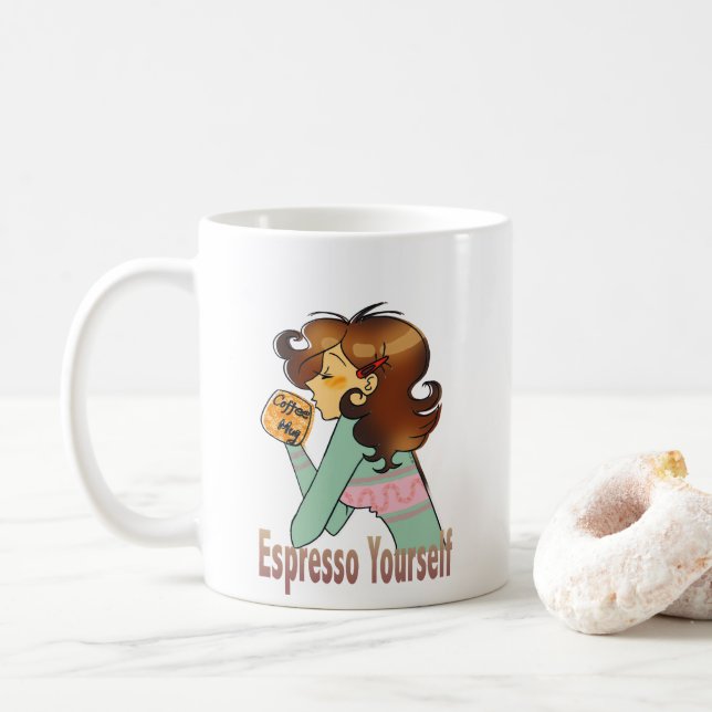 Caneca De Café Expresse-se Espresso Design de Café Fofo (Com Donut)